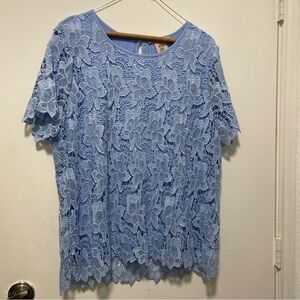 Philosophy Light Blue Floral Lace Blouse
